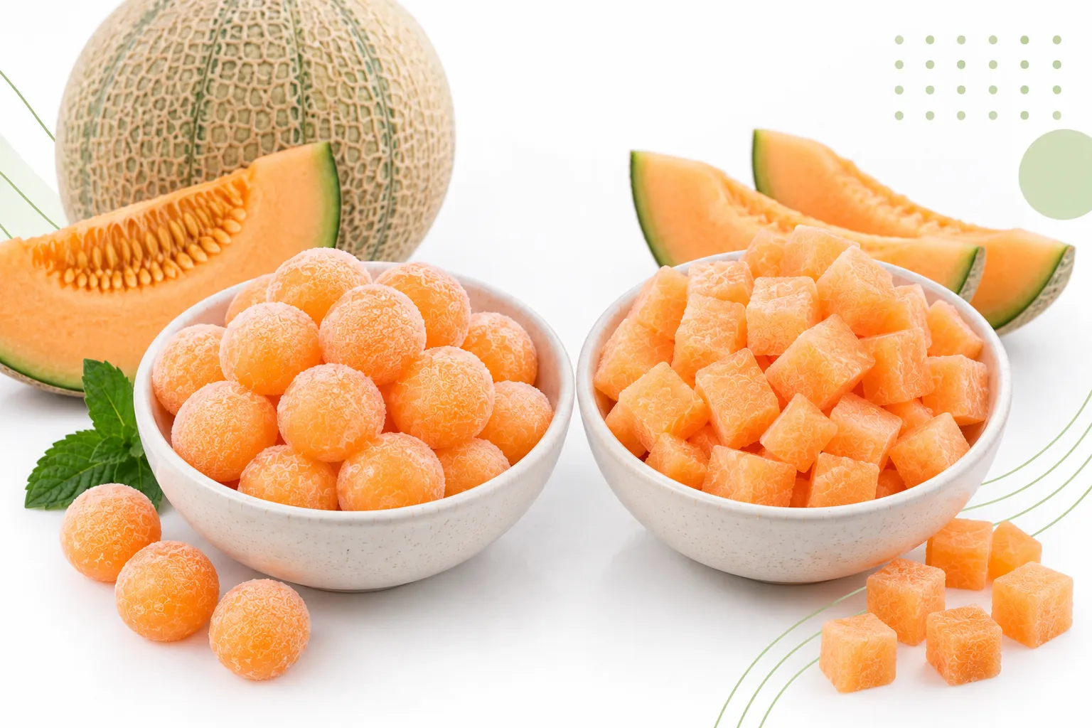 IQF Musk Melon (Cantaloupe) Balls & Dices