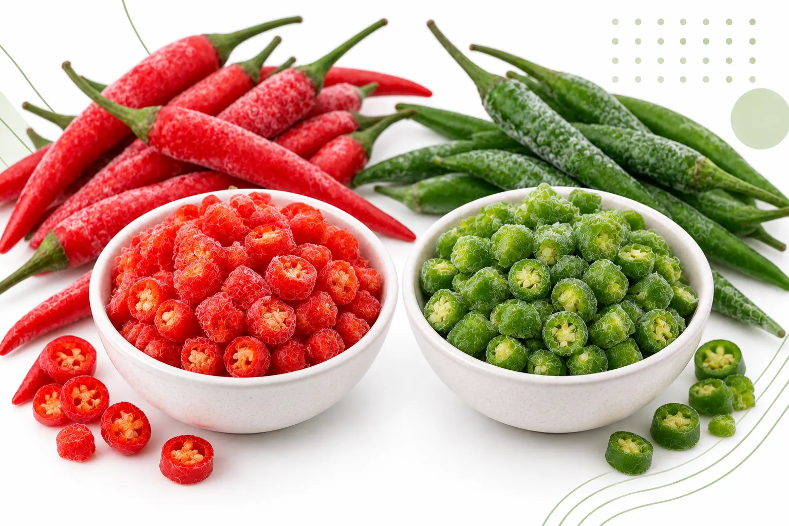 IQF Red & Green Chillies (Whole & Diced)